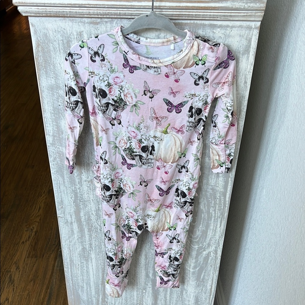 Pink Skull and Butterfly Halloween Baby Romper